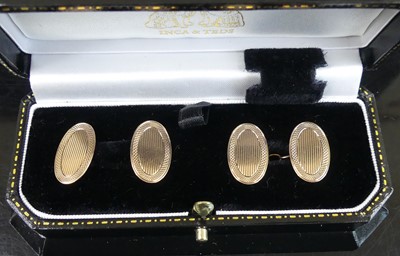 Lot 417 - A pair of gent's 9ct gold engine turned...