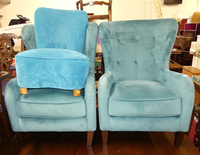 Lot 1294 - A pair of contemporary turquoise suede fabric...