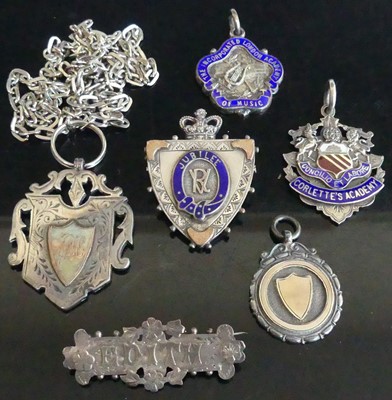 Lot 480 - A collection of silver and enamel sporting and...