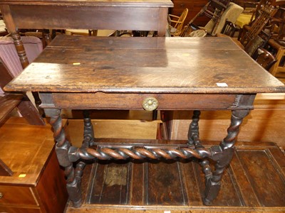 Lot 1383 - An antique oak single drawer side table,...