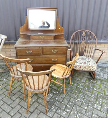 Lot 1406 - An Edwardian walnut swing mirror back dressing...