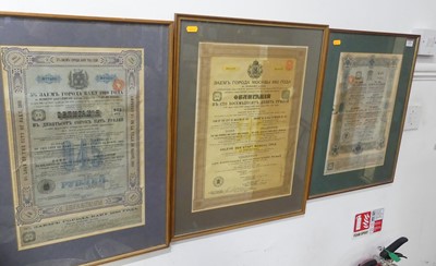 Lot 675 - An early 20th century framed Russian bond...