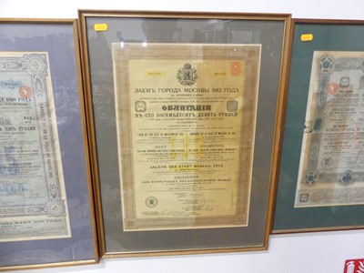 Lot 675 - An early 20th century framed Russian bond...