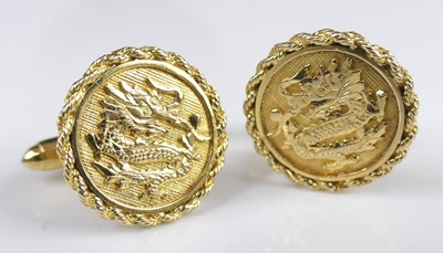 Lot 2760 - A pair of Chinese style 14ct gold cufflinks,...