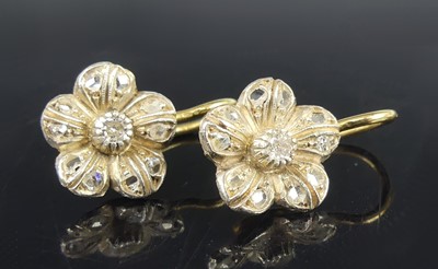 Lot 2617 - A pair of yellow metal diamond five-petal...