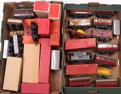 Lot 157 - Two trays containing Hornby 0 gauge repainted,...