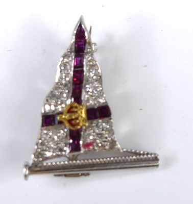 Lot 2652 - A white metal, ruby and diamond naval brooch,...