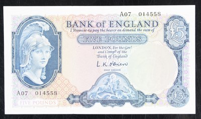 Lot 3178 - Great Britain, Bank of England five pound note,...