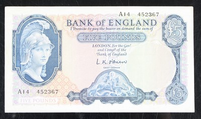 Lot 3174 - Great Britain, Bank of England five pound note,...