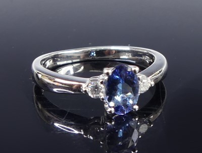 Lot 2657 - A contemporary 14ct white gold, tanzanite and...