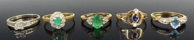 Lot 2731 - Five various gold precious and semi-precious...