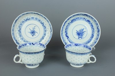 Lot 11 - Two sets of Chinese rice grain pattern teacups...