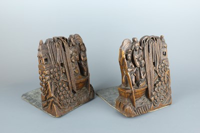 Lot 32 - A rare pair of Chinese wooden bookends, Qing...