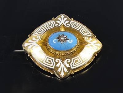 Lot 2754 - A Victorian yellow metal turquoise and white...