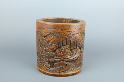 Lot 39 - A Chinese carved bamboo brush pot, Qing...