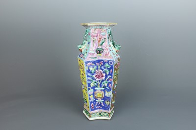 Lot 69 - A Chinese famille rose conjoined vase with two...