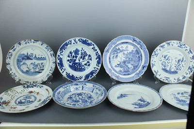 Lot 79 - Eight Chinese blue and white plates, Qing...