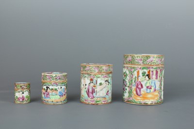 Lot 87 - A set of four Chinese Canton famille rose jars...