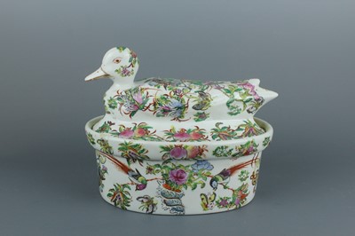 Lot 88 - A Chinese Canton famille rose “duck” tureen...