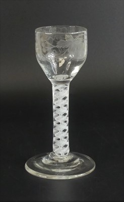 Lot 2138 - A wine glass, circa 1770, the ogee bowl etched...