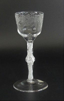 Lot 2139 - A wine glass, circa 1770, the ogee bowl etched...