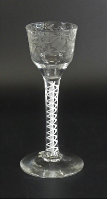 Lot 2140 - A wine glass, circa 1770, the ogee bowl etched...