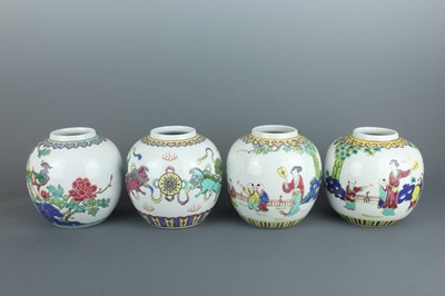 Lot 92 - Four Chinese polychrome enameled jars, 20th...