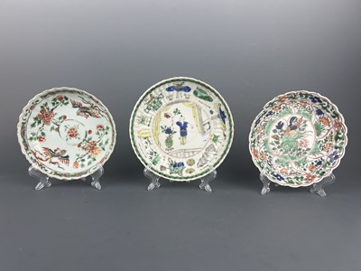 Lot 106 - Three Chinese famille verte saucer dishes,...