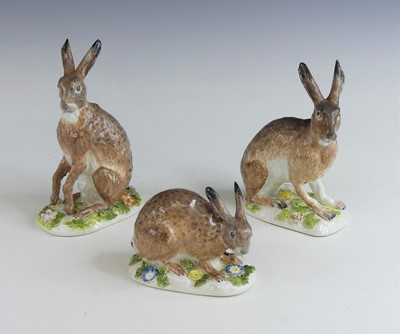 Lot 2128 - A set of three Meissen porcelain models of...