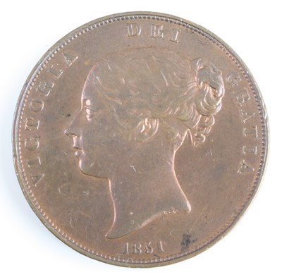 Lot 3240 - Great Britain, 1851 penny, obv: Victoria young...