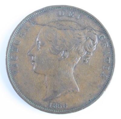 Lot 3244 - Great Britain, 1856 penny, obv: Victoria young...