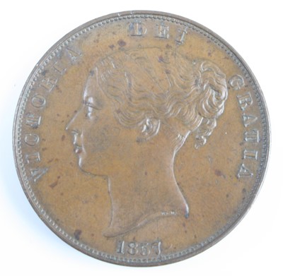 Lot 3246 - Great Britain, 1857 penny, obv: Victoria young...