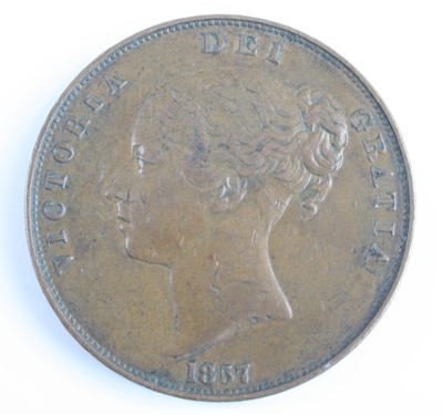 Lot 3254 - Great Britain, 1857 penny, obv: Victoria young...