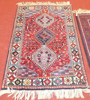 Lot 1164 - A Persian woollen blue and red ground Yalameh...