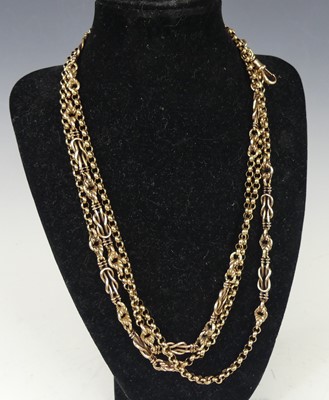 Lot 2220 - A 9ct gold long curblink chain, comprising a...