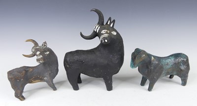 Lot 196 - A contemporary bronze model of a bull, black...