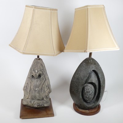 Lot 2 - A bronzed resin table lamp, of abstract form,...