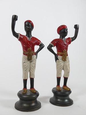 Lot 8 - A pair of modern painted bronze figures, each...