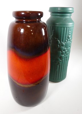 Lot 14 - A West German pottery vase, orange and brown...