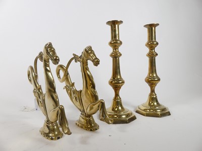 Lot 21 - A pair of Victorian brass table candlesticks,...