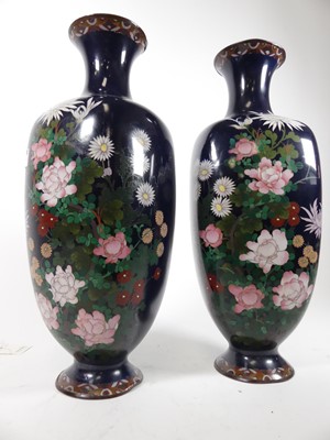 Lot 23 - A pair of Japanese cloisonne enamel decorated...