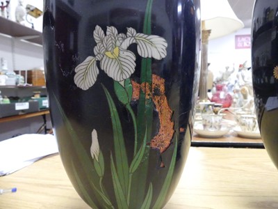Lot 23 - A pair of Japanese cloisonne enamel decorated...