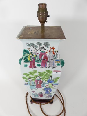 Lot 26 - A Chinese porcelain table lamp, of square...