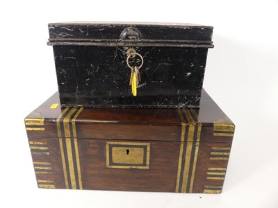 Lot 35 - A Victorian rosewood and brass bound writing...