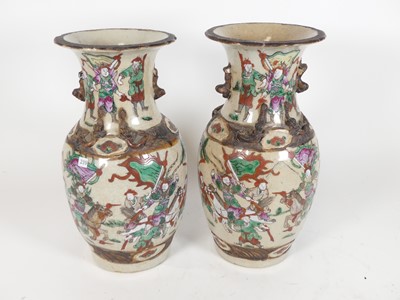 Lot 57 - A pair of Chinese Nanking crackle glazed vases,...