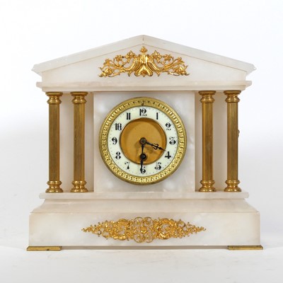 Lot 42 - A Victorian alabaster mantel clock, of...