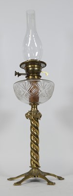 Lot 119 - A 19th century brass oil lamp, having a...