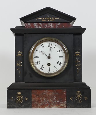 Lot 124 - A Victorian black slate mantel clock, the...