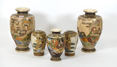 Lot 131 - A collection of five Japanese satsuma pottery...