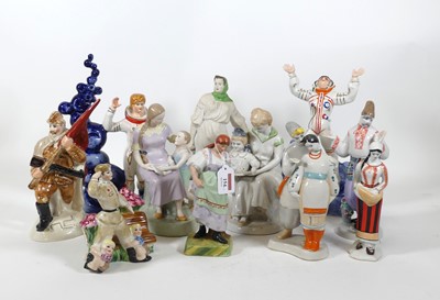 Lot 154 - A collection of Soviet porcelain figures, to...